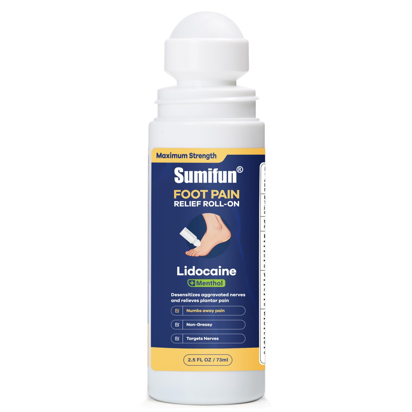 Sumifun Foot Pain Relief Lidocaine Roll-On - Maximum Strength OTC for Plantar Fasciitis & Heel Pain - Fast-Drying, Non-Greasy Formula, 2.5 Fl Oz SumifunAu supplements