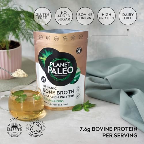 Planet Paleo Organic Bone Broth - Cooling Herbs (450g, 50 Servings) Organic, Grass Fed, High Protein Planet PaleoAu supplements