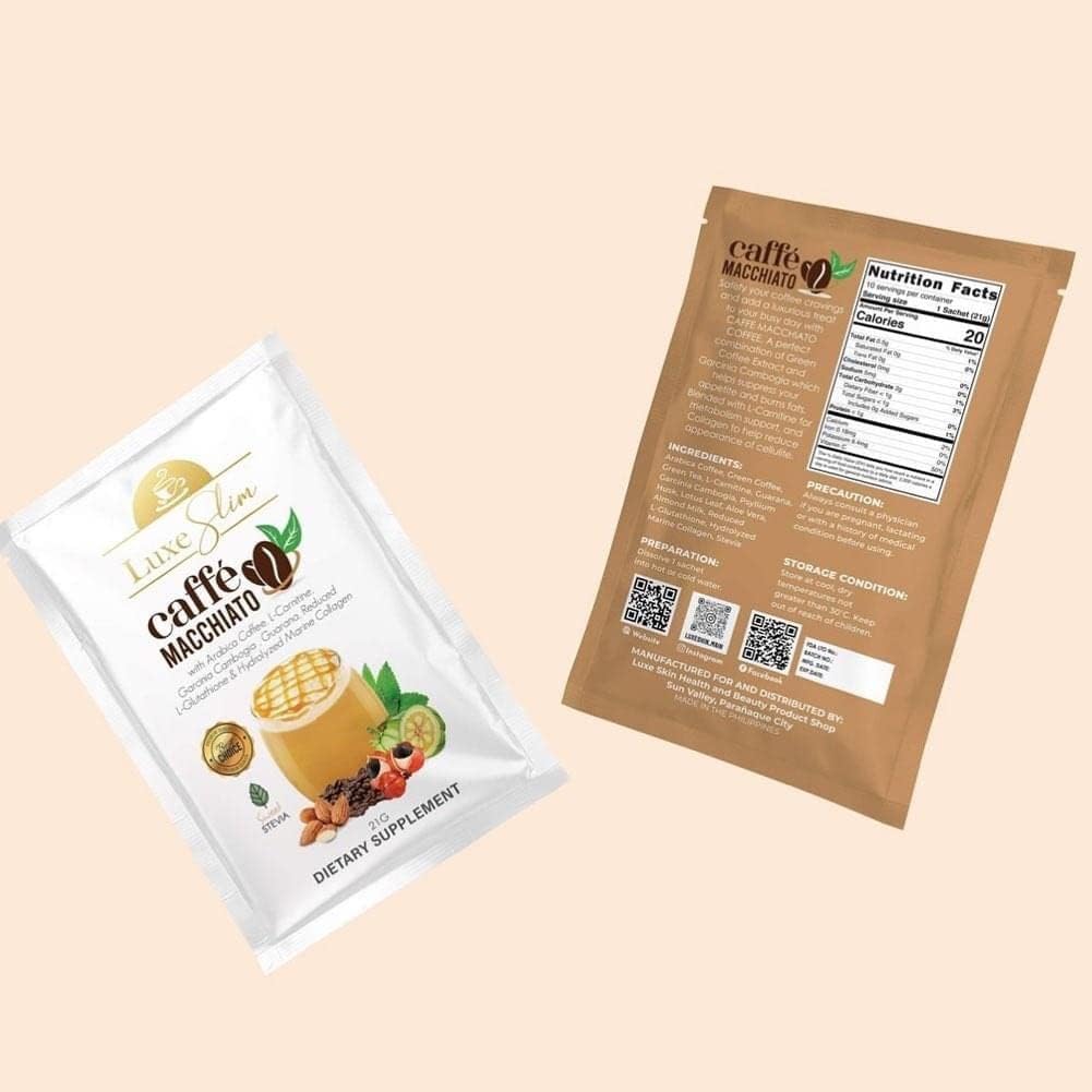 Luxe Slim Cafe Macchiato with Hydrolyzed Collagen & Glutathione, 21g x 10 Sachets, 0.74 Ounce Luxe SlimUS supplements