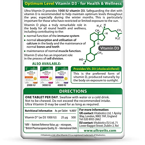 Vitabiotics Ultra Vitamin D Tablets 1000IU Optimum Level -96 count (Pack of 1) Vitabiotics UltraUS supplements