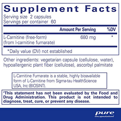 Pure Encapsulations L-Carnitine Fumarate | Hypoallergenic Supplement Support for Enhanced Pure EncapsulationsUS supplements