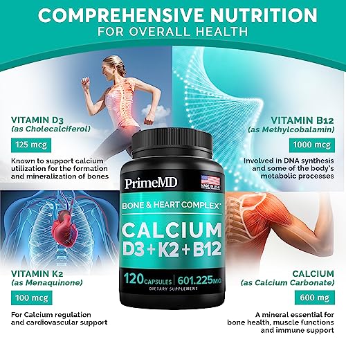 Calcium 600mg, Vitamin D3 K2 B12 Supplement - For Heart, Bone & Immune Support PrimeMDUS supplements
