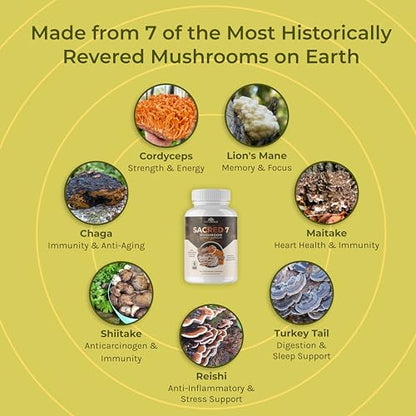 Naturealm Sacred 7 Mushroom Extract Capsules - Chaga, Cordyceps, Lion's Mane NaturealmUS supplements