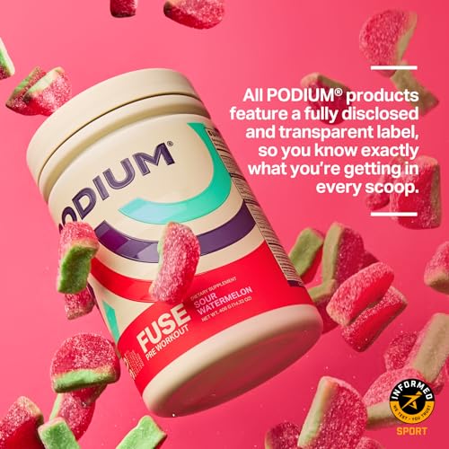 Podium Nutrition, Fuse Pre Workout Powder, Sour Watermelon, 30 Servings, Beta Alanine Podium NutritionUS supplements
