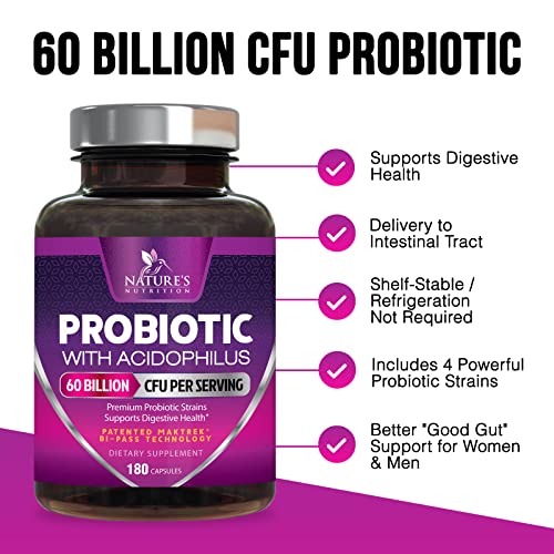 Probiotics, 60 Billion CFU per Serving, Probiotic with Prebiotics for Digestive & Immune Health Nature's NutritionAu supplements