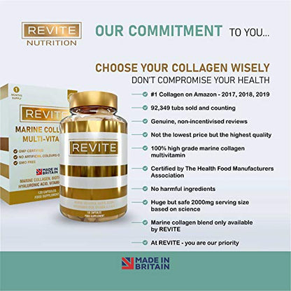 Marine Collagen Capsules 2000mg, Hyaluronic Acid, Silica, Biotin, Vitamin A, E & C Hair ReviteUS supplements