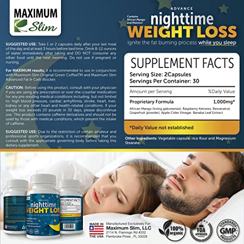 Maximum Slim Advanced Nighttime (Fat Burning) Weight Loss with African Mango, Green Tea Maximum SlimAu supplements