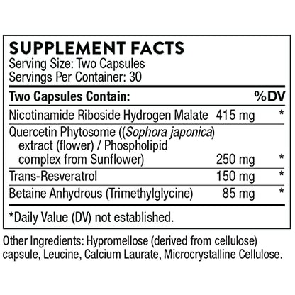 THORNE ResveraCel - Nicotinamide Riboside with Quercetin Phytosome and Resveratrol THORNEUS supplements