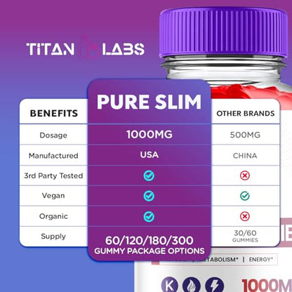 (3 Pack) Pure Slim Keto ACV Gummies, Pure Slim Keto ACV Advanced Weight Loss 1000 MG Titan LabsUS supplements