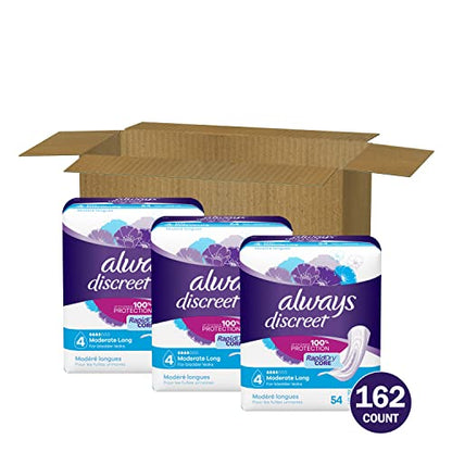 Always Discreet Adult Moderate Long Incontinence Pads, Up to 100% Leak Always DiscreetUS supplements