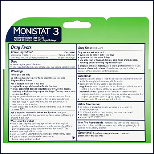 Monistat 3 Day Yeast Infection Treatment for Women, 3 Miconazole Pre-Filled Cream Applicators & External MonistatAu supplements