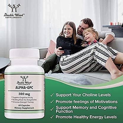 Alpha GPC Choline 600mg Capsules - Brain Support Supplement for Focus, Memory Double Wood SupplementsUS supplements