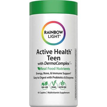Rainbow Light Teen Multivitamin | 45 Caplets | for Boys and Girls | with DermaComplex, Real Food Nutrients & Iron | Rainbow LightAu supplements