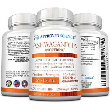 Approved Science® Ashwagandha 1500mg with Bioperine® and Ginger- Alleviate Sleepless Approved ScienceUS supplements