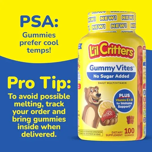 L’il Critters Gummy Vites No Sugar Added Daily Gummy Multivitamin for Ages 2+ Toddlers & Kids, Vitamin C, D3 for Immune Lil CrittersAu supplements