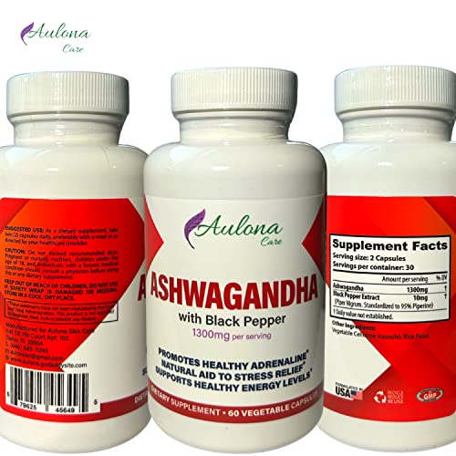 Aulona Care Ashwagandha with Black Pepper 1300mg for Healthy Adrenaline, Stress Relief Aulona CareUS supplements