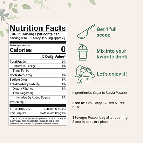 Pure Organic Stevia Powder, 4 Ounces, 706 Serving, Highest Grade Stevia Green Micro IngredientsUS supplements