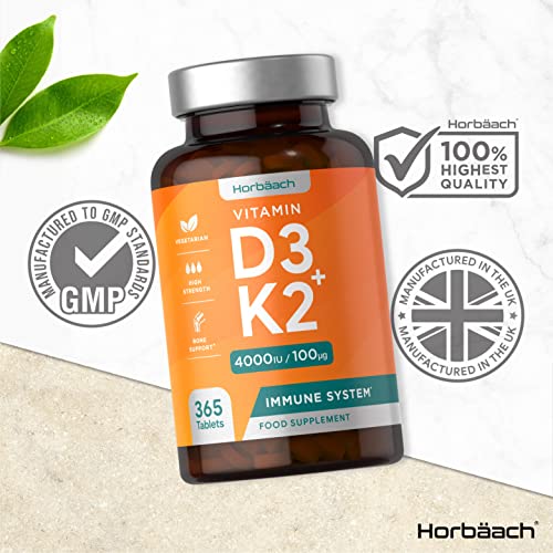 Vitamin D3 K2 High Strength Tablets | 365 Count | Vitamin D3 4000iu and Vitamin K2 MK7 HorbäachUS supplements