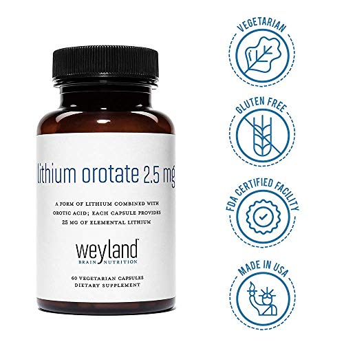 Lithium Orotate 2.5mg (1 Bottle), 60 Vegetarian Capsules, Lithium Supple Weyland Brain NutritionAu supplements