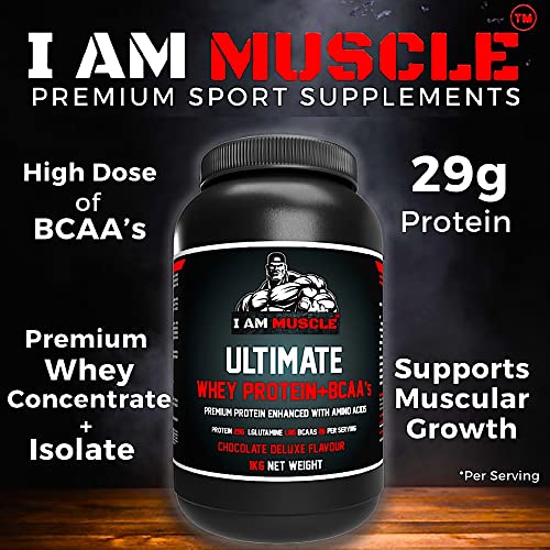 Ultimate Whey Protein + BCAA’s Powder, Premium High Protein Isolate, Enhance Lean Muscle Mass and Recovery, 1kg I AM MUSCLEAu supplements