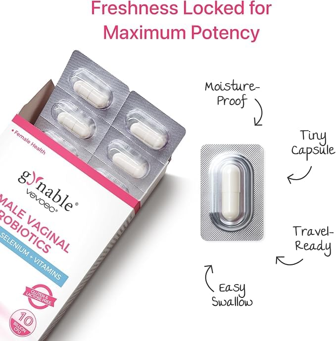 Gynable Vaginal Probiotics for Women Odor & Itch Support, Urinary | pH Balance, Female Probiotics 10 Billion CFU Lactobacillus Probiotics Blend,Selenium-Vitamin C/E/D3 Promote Immune Health,60 Count VevoecAu supplements