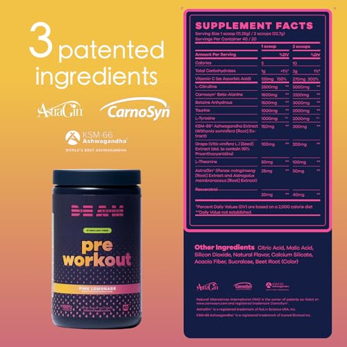 BEAM Be Amazing Vegan Stim Free Pre-Workout Powder | Energy Booster Powdered Drink BEAMAu supplements