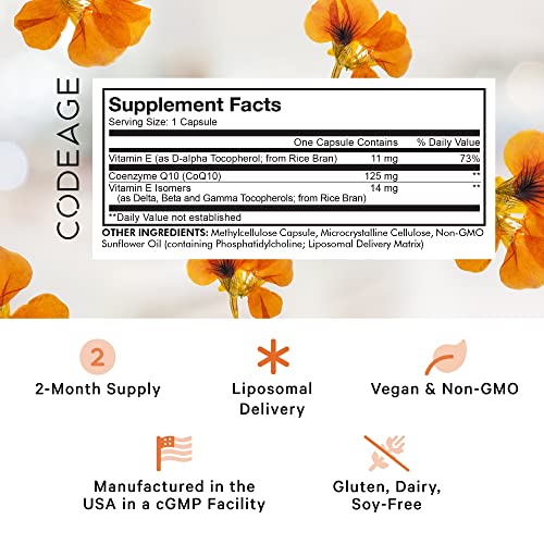 Codeage Liposomal CoQ10 Supplement - Vitamin E Isomers Tocopherols - 125mg Coenzy CodeageUS supplements