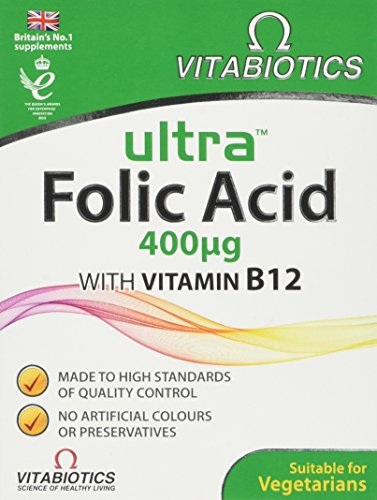 Vitabiotics Ultra Folic Acid Tablets 400 mcg Vitamin B9 with Vitamin B12-60 Tablets Vitabiotics UltraUS supplements