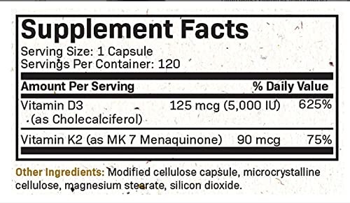 Futurebiotics Vitamin K2 (MK7) with D3 Supplement - Non-GMO Formula - 5000 IU Vitamin FuturebioticsUS supplements