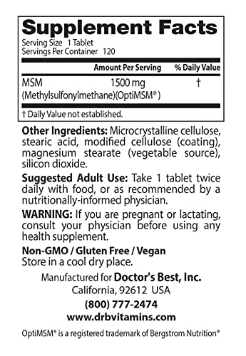 Doctor's Best MSM with OptiMSM, Non-GMO, Gluten Free, Joint Support, 1500 mg Doctor's BESTUS supplements