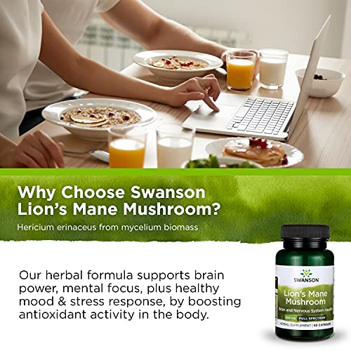 Swanson Lion's Mane Mushroom Capsules - 500 mg Each, 60 Capsules SwansonUS supplements
