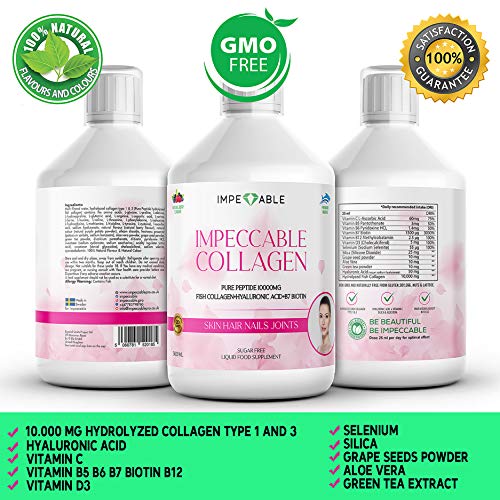IMPECCABLE Collagen 10.000mg hydrolyzed Sugar Free Liquid Marine Collagen | Supplements for Women and Men ImpeccableUS supplements