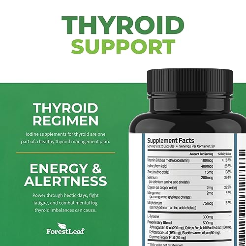 Thyroid Support for Women and Men with Iodine - Energy, 60 Vegetarian ForestLeafAu supplements