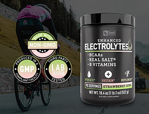 Enhanced Electrolyte Powder (Strawberry Kiwi | 90ct.) Sugar Free + BCAA, B-Vitamins Zeal NaturalsAu supplements