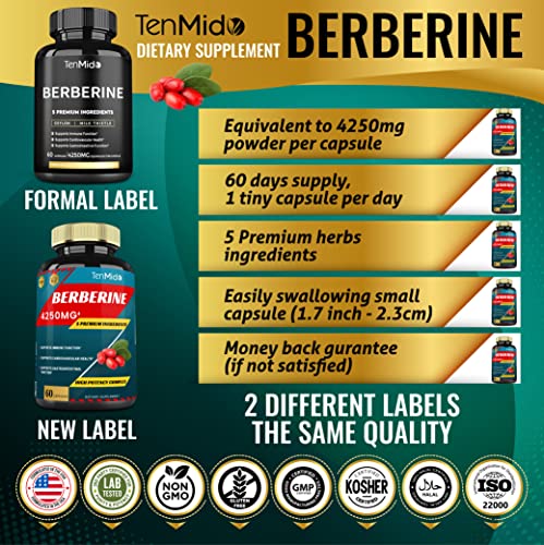 Berberine Extract Capsules 4250mg, 2 Months Supply & Ceylon, Milk Thistle, Turmeric TenmidoAu supplements