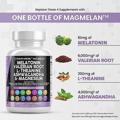 Melatonin 10mg Valerian Root 6000mg L Theanine 200mg Ashwagandha Clean NutraceuticalsUS supplements