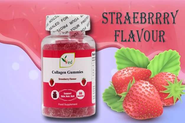 Ved Collagen Gummies; Chew Gummies Strawberry Flavour, Raw Unfiltered Collagen Gummies VedAu supplements