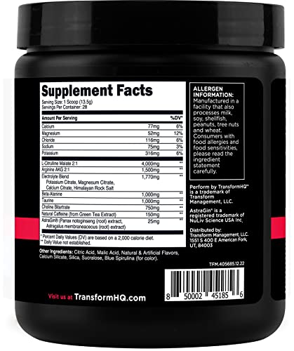 TransformHQ Pre-Workout 28 Servings - Perform - Gluten Free, Non-GMO (Blue Raspberry) TransformHQUS supplements