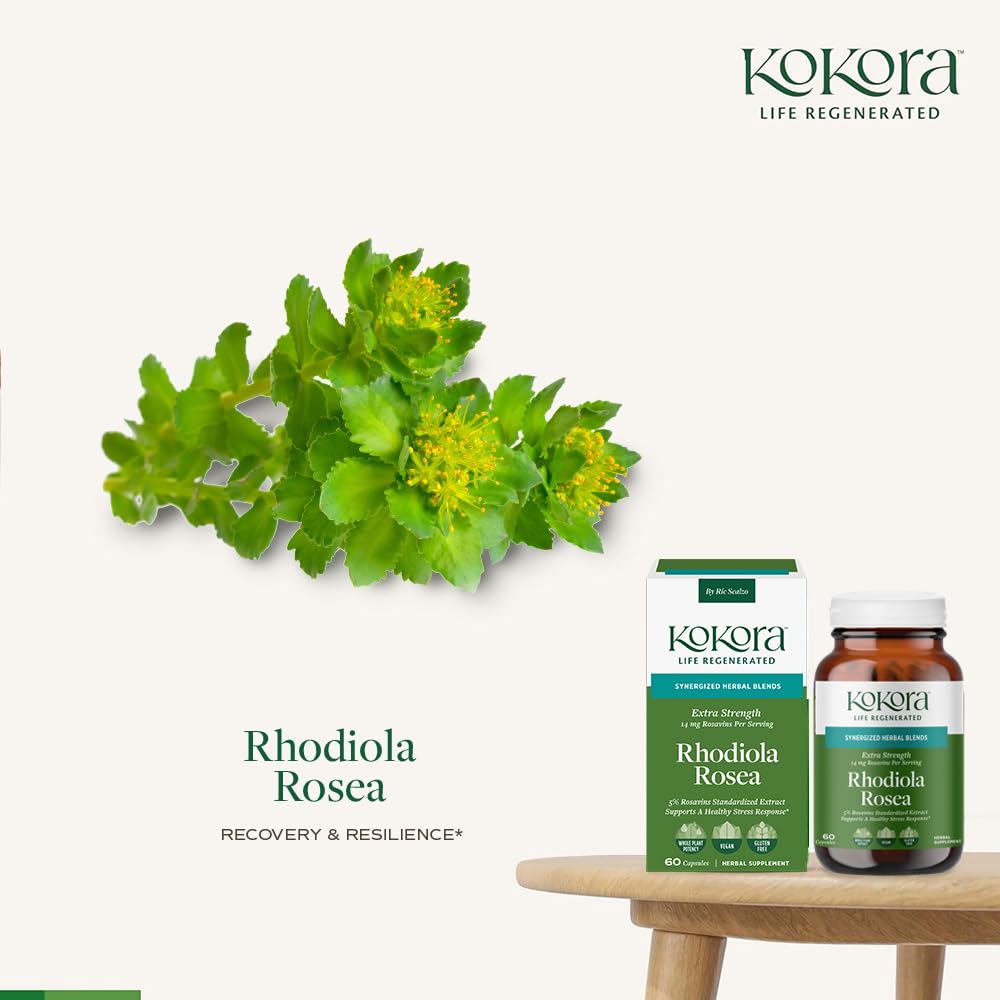 kokora Extra Strength Rhodiola Rosea – Stress Relief, Endurance & Promotes Mental & Physical Performance* - with Siberian Rhodiola, Rosavins, Organic Holy Basil - Vegan, Non-GMO - 60 Capsules kokoraAu supplements