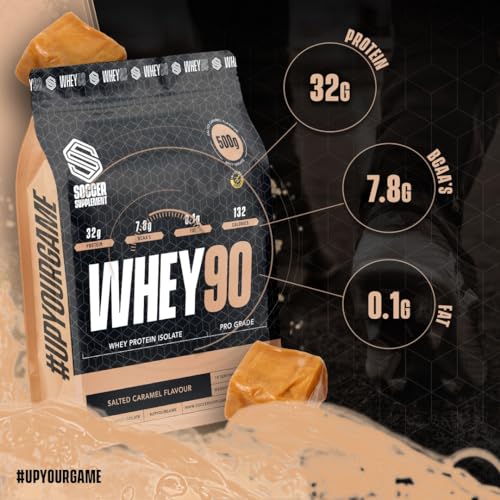 Whey90 Salted Caramel 1kg Whey Protein Isolate- by Soccer Supplement, 32 Grams SOCCER SUPPLEMENTAu supplements