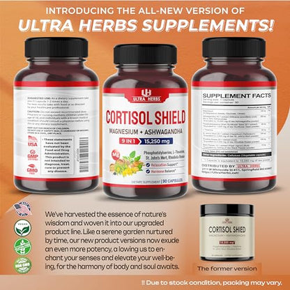 CORTISOL SHIELD 9 IN 1 - 15,250mg Magnesium + Ashwagandha with Phosphatidylserine ULTRA HERBSUS supplements