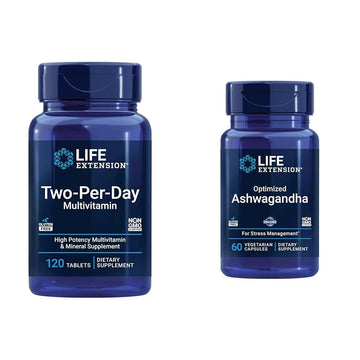 Life Extension Two-Per-Day 120 Tablet Multi-Vitamin & 60 Capsule Optimized Ashwagandha Stress Relief Supplement Bundle Life ExtensionAu supplements