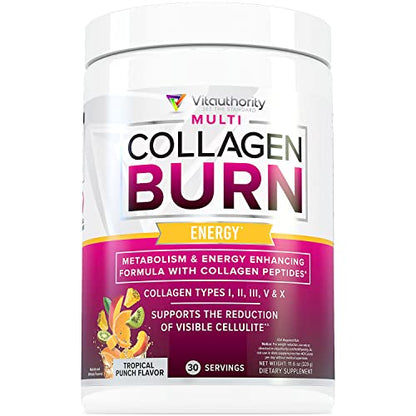 Multi Collagen Burn: Multi-Type Hydrolyzed Protein Peptides with Hyaluronic Acid, Vitamin VitauthorityUS supplements
