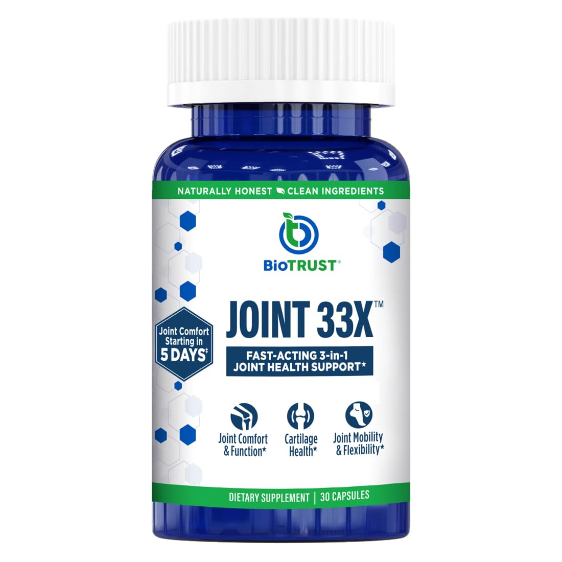 BioTrust Joint 33X Advanced 3-in-1 Joint Support Supplement - Healthy Flexibility, Mobility Relief & Comfort - Boswellia Serrata, Type II Collagen, Hyaluronic Acid - 30 Capsules BioTrustAu supplements