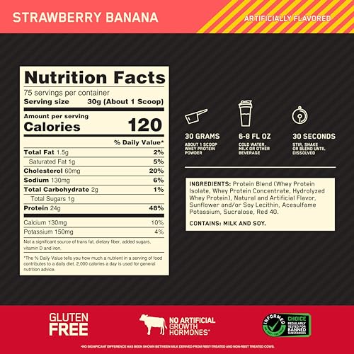 Optimum Nutrition Gold Standard 100% Whey Protein Powder, Strawberry Banana Optimum NutritionUS supplements