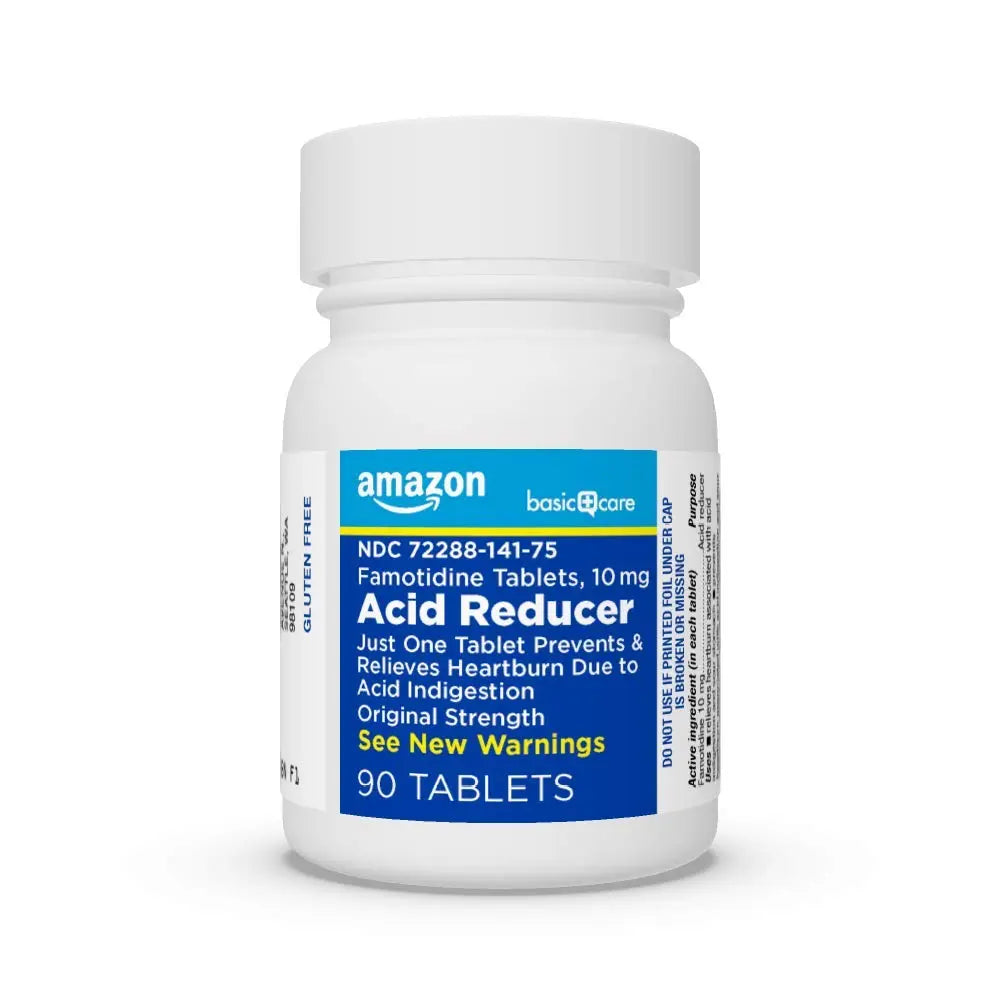 Amazon Basic Care Original Strength Famotidine Tablets, 10 mg, Acid Reducer, Heartburn Medicine, Prevents & Relieves Heartburn, Acid Indigestion Relief, 90 Count Amazon Basic Carenz supplements