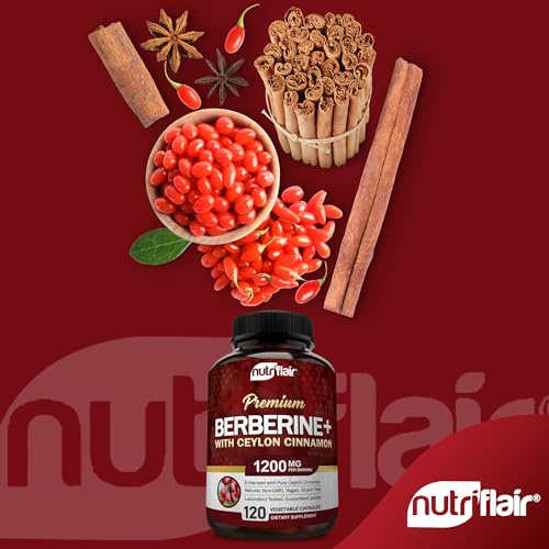 NutriFlair Premium Berberine HCL 1200mg, 120 Capsules - Plus Pure True Ceylon Cinnamon NutriFlairUS supplements