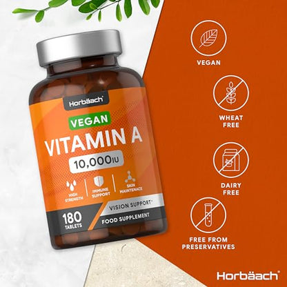 Vitamin A Tablets 10000iu | 180 Count | High Strength Vitamin A as Retinol Acetate HorbäachUS supplements