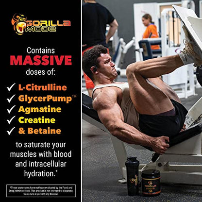 Gorilla Mode Pre Workout - Massive Pumps · Laser Focus · Energy · Power - L-Citrulline Gorilla MindUS supplements