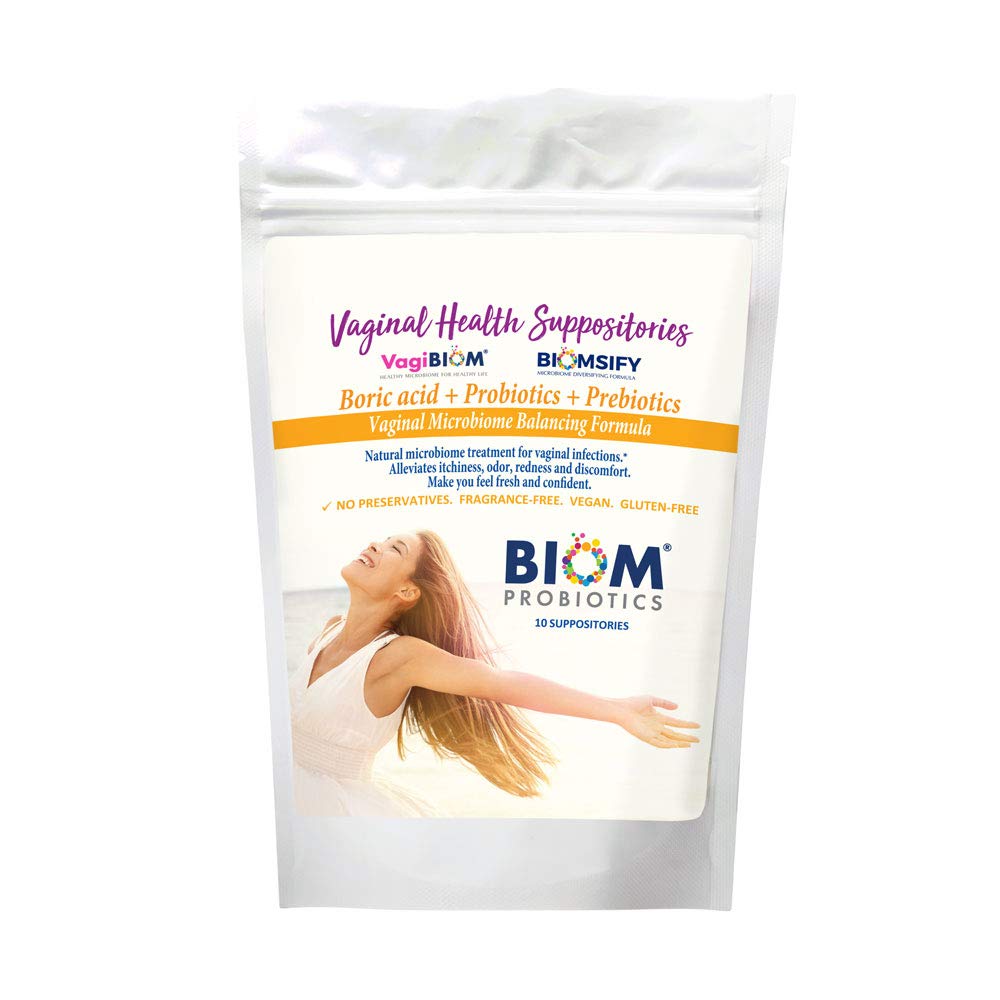 Biom Probiotics Prebiotics Boric acid Suppositories . Feminine Health Probiotic for Infections & pH Essentials VEGAN,PARABEN-FREE (10) Biom ProbioticsUS supplements